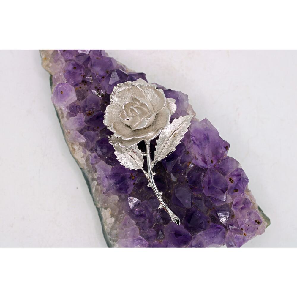 Monet Silver Tone Textured Rose Brooch